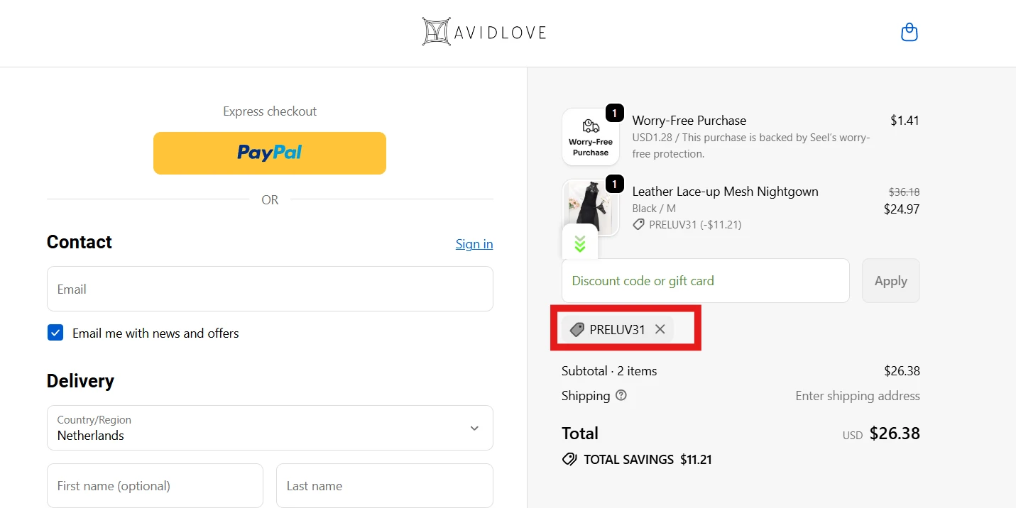 Use Discount Code PRELUV31 for 31% OFF Sitewide at avidlove.com